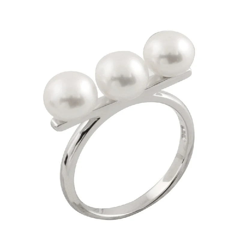 Women’s unique engagement rings-Sterling Silver Triple White Freshwater Pearl Ring (7-8mm)