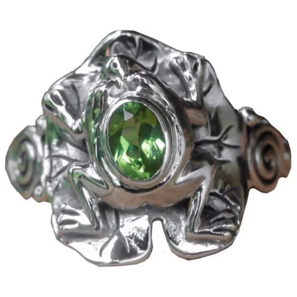 Women’s boho rings-Handmade Sterling Silver 'Green Rainforest Frog' Peridot Ring (Indonesia)