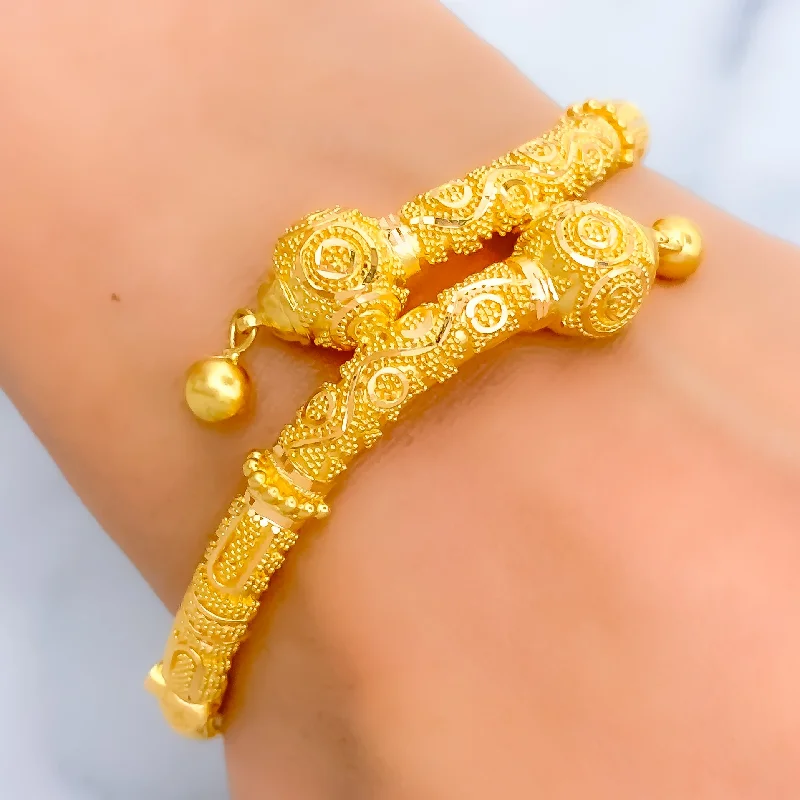 Women’s silver cuff bracelets-Textured Festive 22k Gold Pipe Bangle