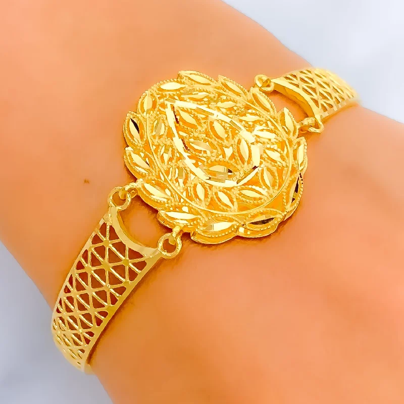 Women’s bangles with diamonds-Glistening Floral 22k Gold Flexi Bangle Bracelet