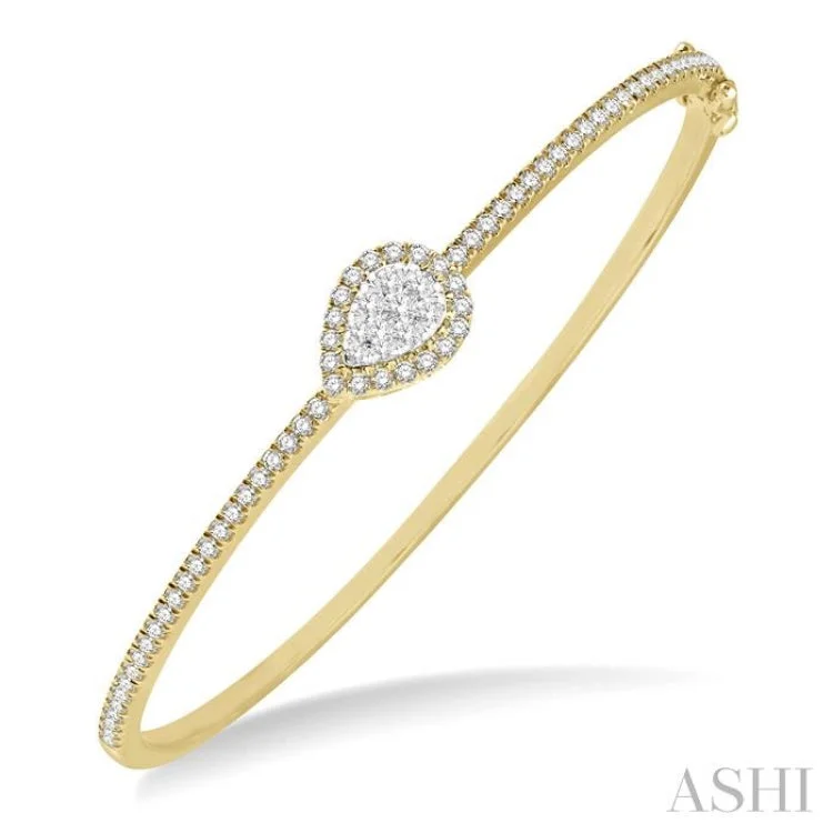 Women’s high-end bracelets-1 ctw Pear Shape Lovebright Round Cut Diamond Stackable Bangle in 14K Yellow and White Gold