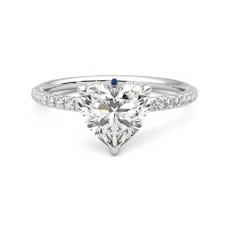 Women’s vintage diamond engagement rings-Heart Shaped Moissanite Engagement Ring with Hidden Halo and Anniversary Stone Accent