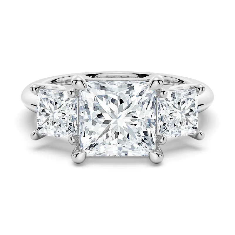 Women’s cathedral engagement rings-Princess Cut Three Stone Engagement Ring