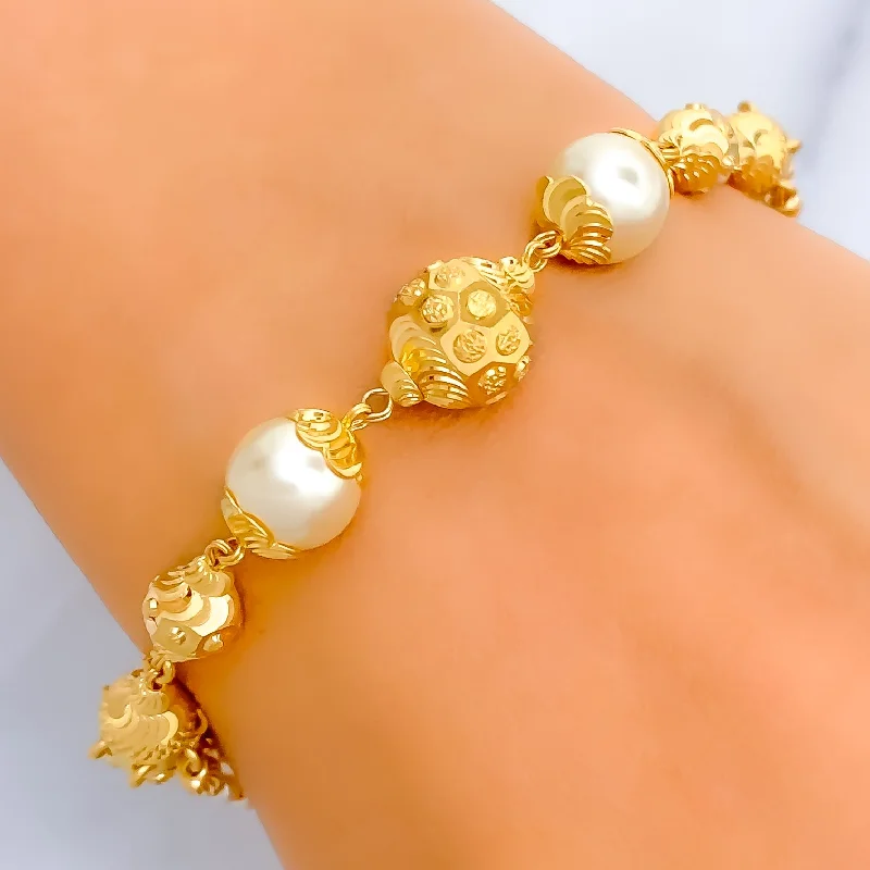 Women’s silver cuff bangles-Bold Iconic 22k Gold Pearl Bracelet