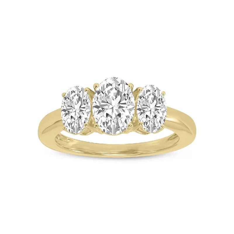 Women’s rose gold engagement rings-Marquee 2 CTW Three Stone Oval Shape Lab Grown Diamond Ring in 14K Yellow Gold