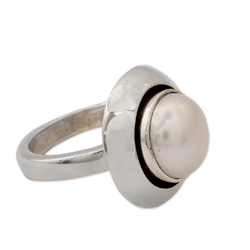 Women’s boho rings-NOVICA Handmade Sterling Silver Jaipur Magic Moon Pearl Ring (11-11.5mm) (India) - White