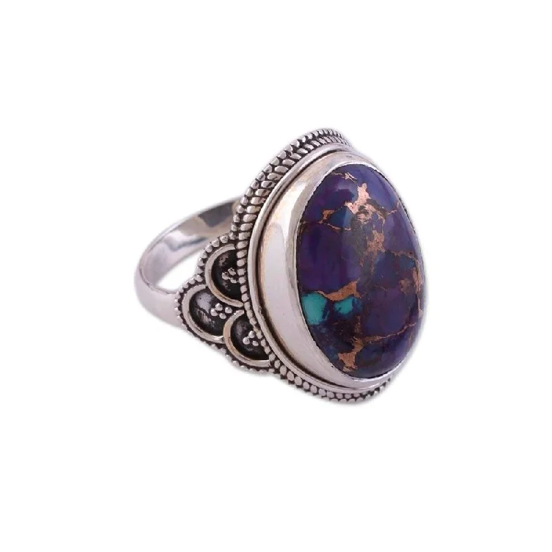 Women’s designer engagement rings-Handmade Sterling silver cocktail ring, 'Purple Oval'(India)