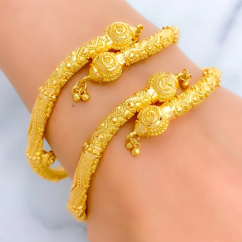 Women’s dainty bracelets-Detailed Palatial 22k Gold Pipe Bangles