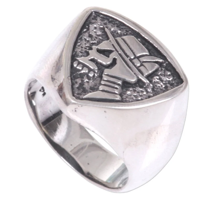 Women’s solitaire rings-NOVICA Dapper Skull, Men's sterling silver signet ring