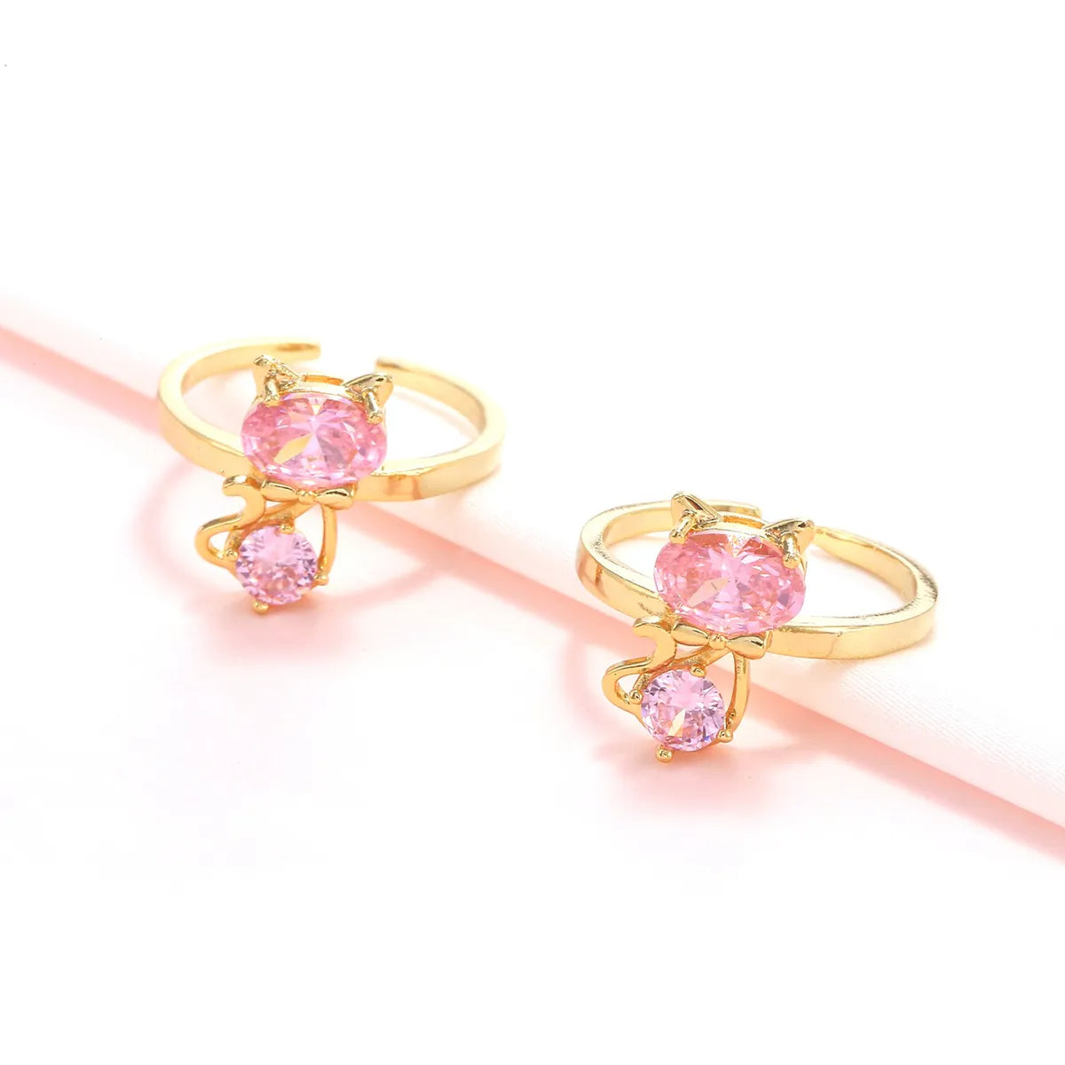 Women’s statement cocktail rings-Pink Cat Ring Ins Style Adjustable Opening Ring Temperament Ring Wholesale