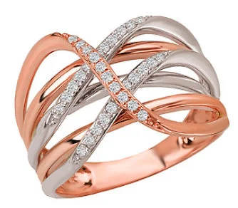 Women’s rose gold three-stone engagement rings-14K Two Tone Diamond Ring