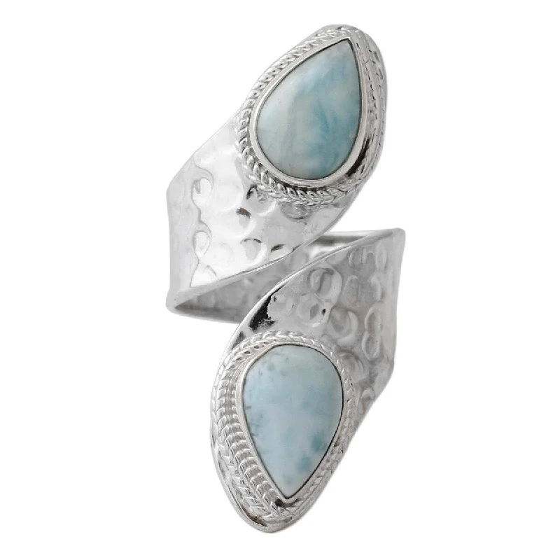 Women’s engagement rings with moissanite-NOVICA Dreamy Duo, Larimar wrap ring