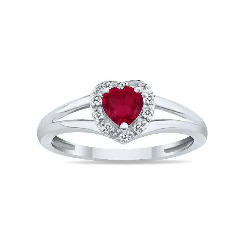 Women’s vintage wedding bands-Marquee Jewels Heart Shape Ruby and Diamond Ring in 10K White Gold