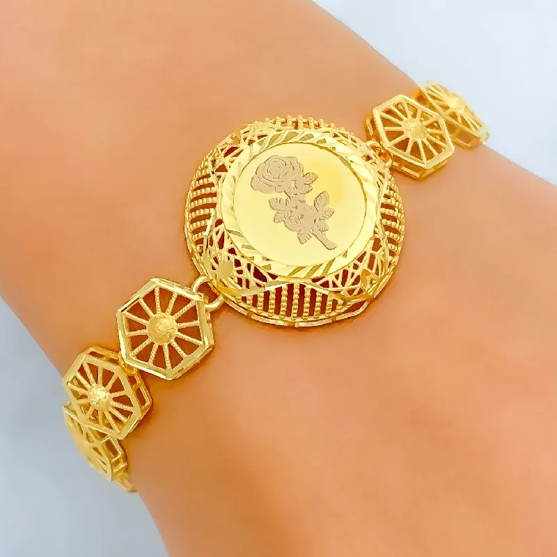 Women’s custom gemstone bracelets-Exclusive Domed 21k Gold Coin Bracelet