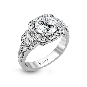 Women’s gold engagement rings-Simon G 18K White Gold Semi Mount Diamond Ring with Emerald Cut Sides (Estate - Retail When New $6190)