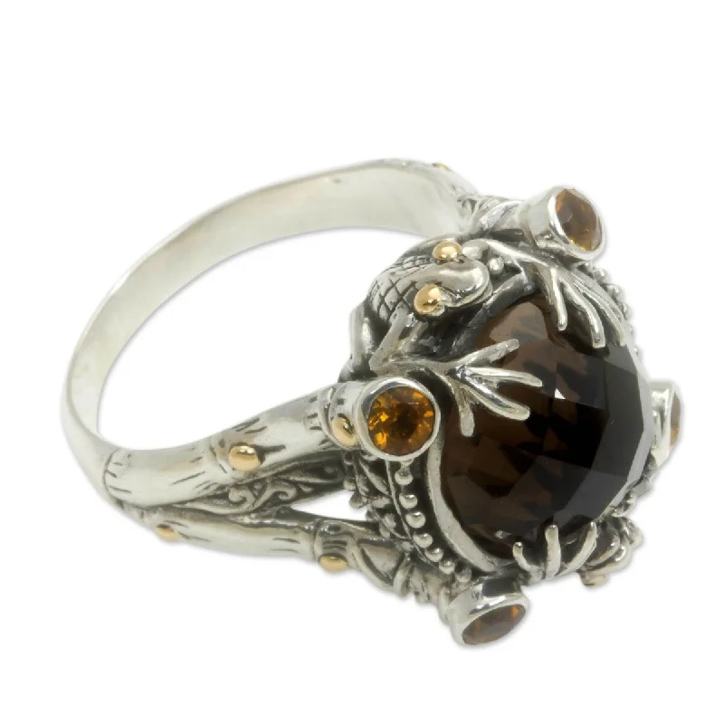 Women’s antique rings-NOVICA Tropical Frogs, Gold accent smoky quartz cocktail ring