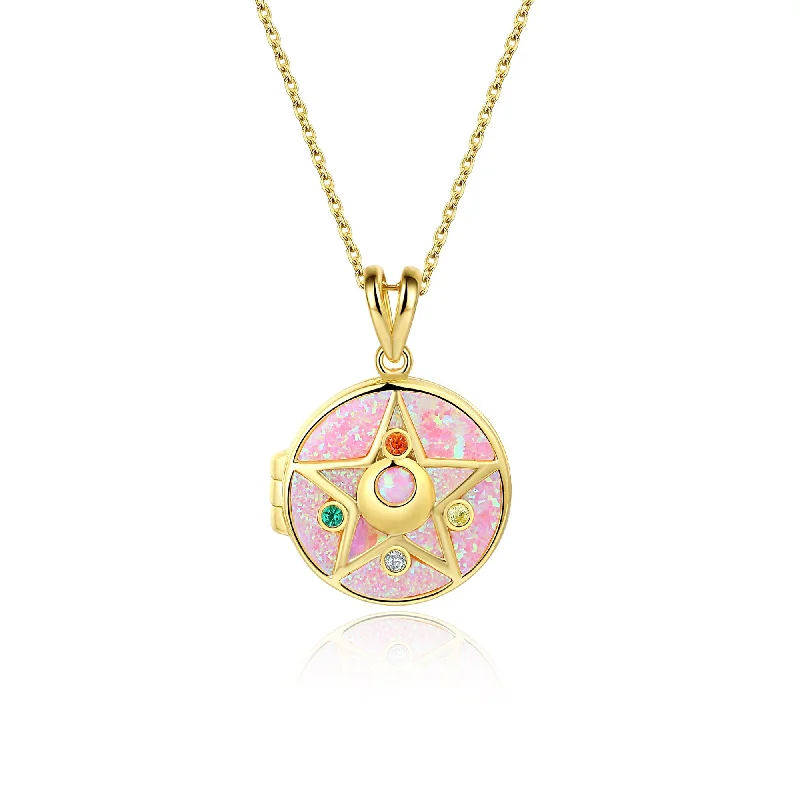 Women’s fashion chain necklaces-Crystal Star Locket