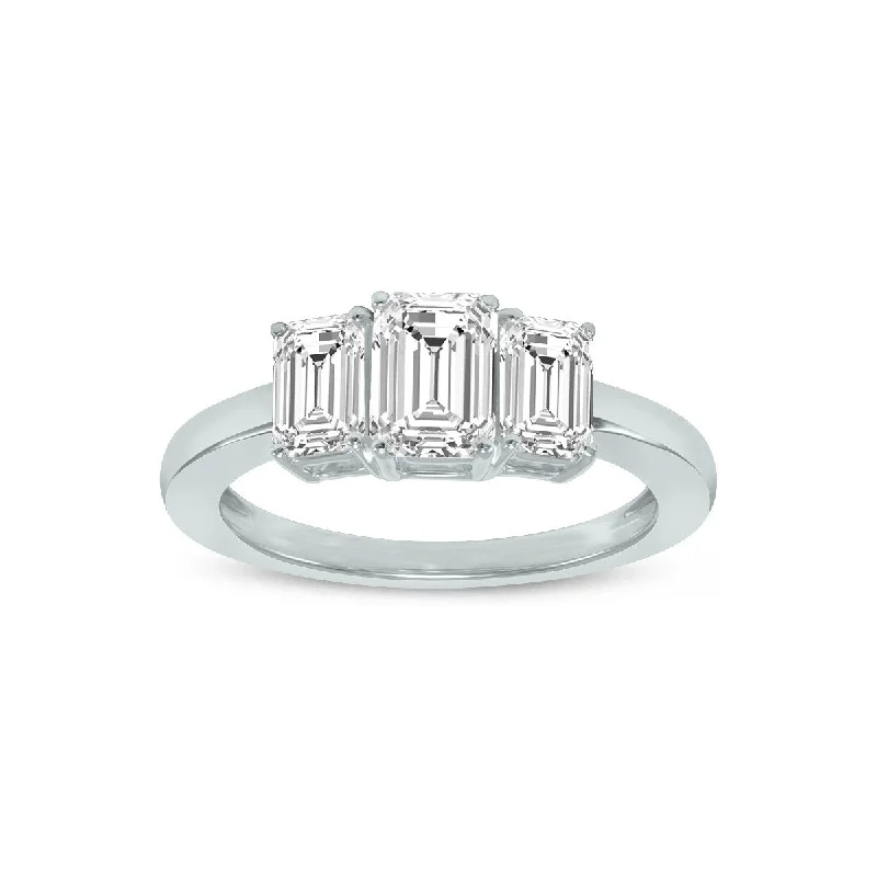 Women’s platinum engagement rings-Marquee 1 CTW Three Stone Emerald Cut Lab Grown Diamond Ring in 14K White Gold