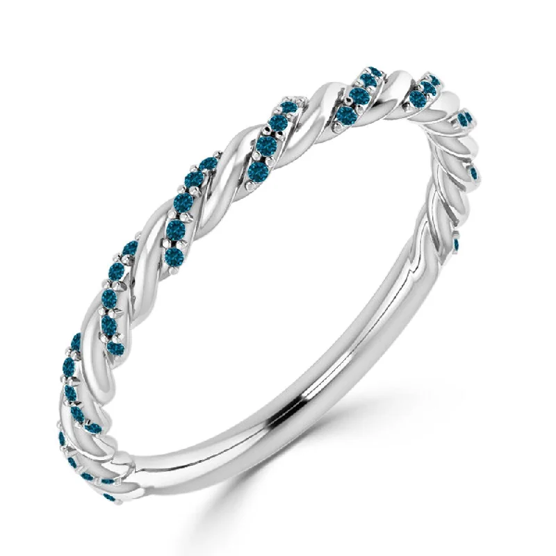 Women’s gemstone cocktail rings-Auriya 10k Gold 1/8cttw Petite Stackable Rope Style Blue Diamond Ring