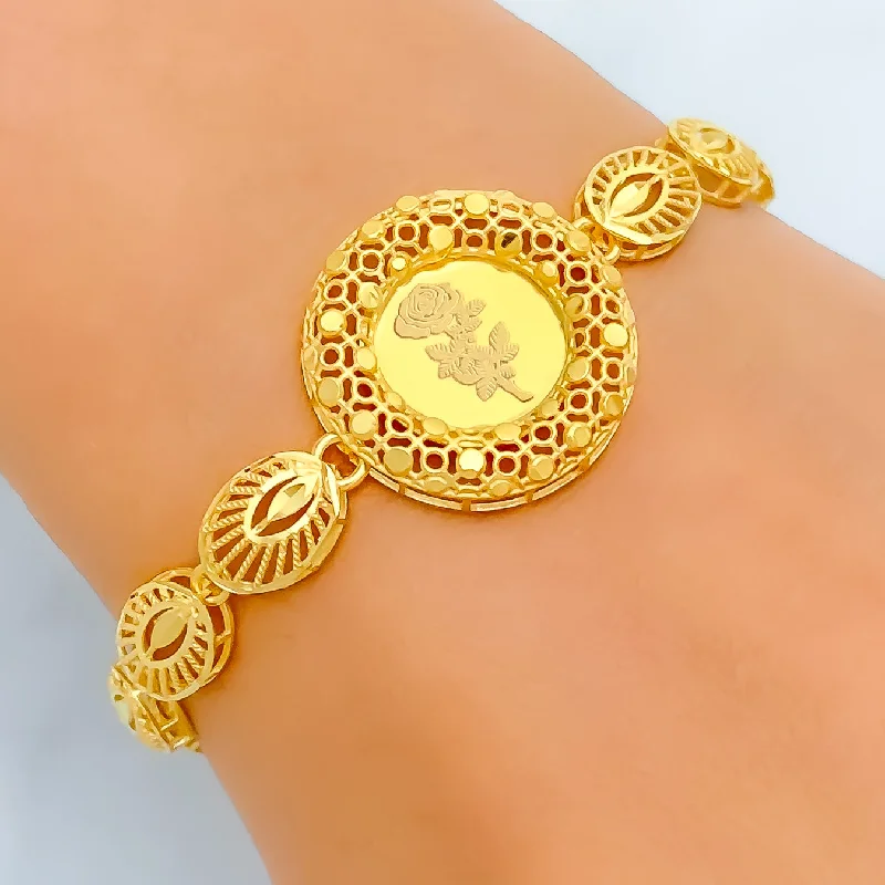 Women’s cuff bangles-Majestic Feather Adorned 21k Gold Coin Bracelet