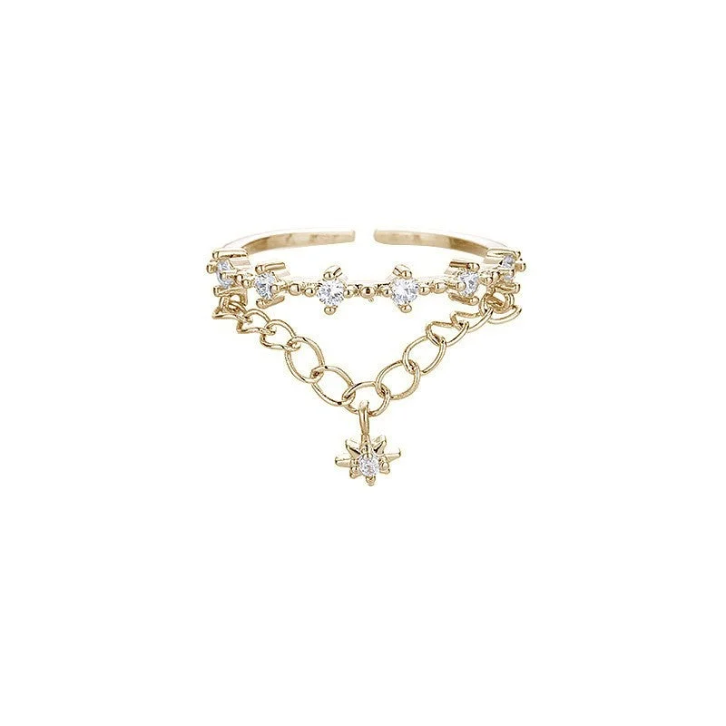 Six-Pointed Star Chain Ring (Yellow Gold)