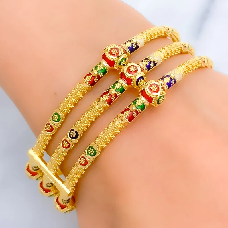 Women’s adjustable bracelets-Ornate Lovely 22k Gold Pipe Bangle