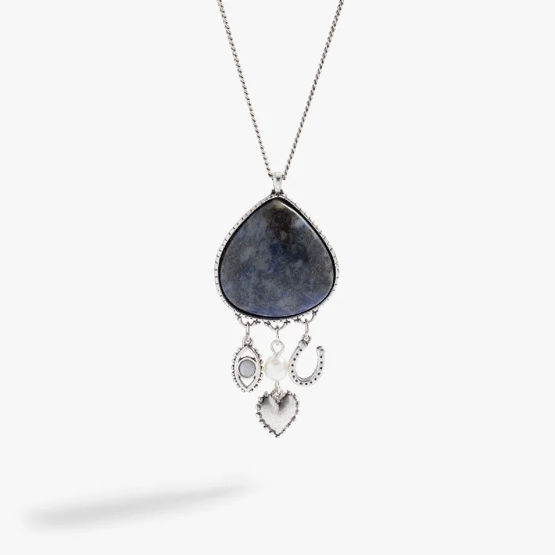 Women’s sterling silver heart necklaces-Sodalite Multicharm Necklace