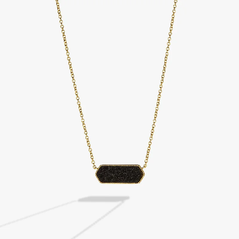 Women’s high-end necklaces-Glitter Druzy Pendant Necklace, Black