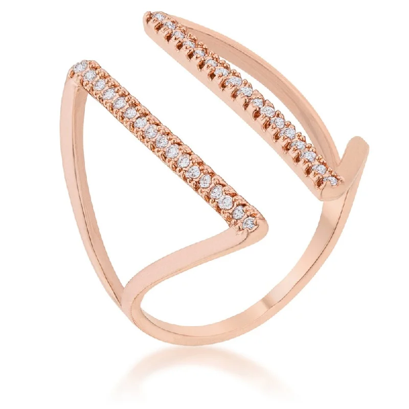 Women’s statement cocktail rings-Jena 0.2Ct Cz Rose Gold Delicate Parallel Ring