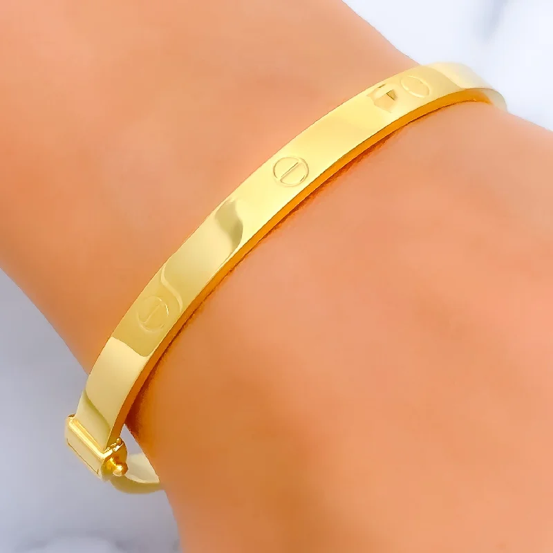 Women’s sterling silver bangles-Stylish 22K Gold Thin Screw Bangle Bracelet