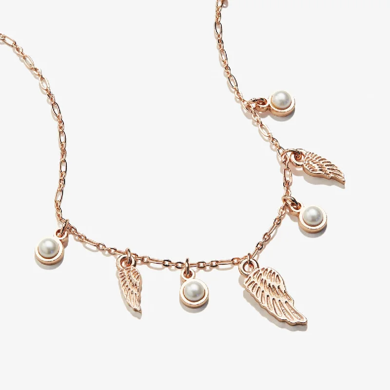 Women’s luxury diamond necklaces-Angel Wing + Pearl Delicate Necklace