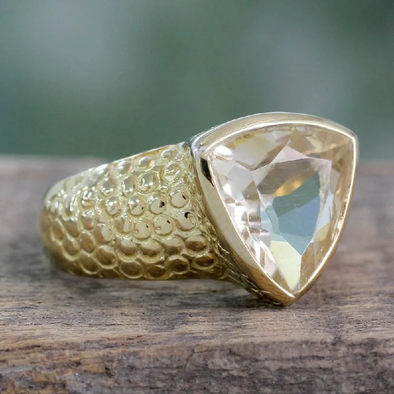 Women’s cubic zirconia rings-Handmade Gold Overlay 'Pyramid' Citrine Ring (India)