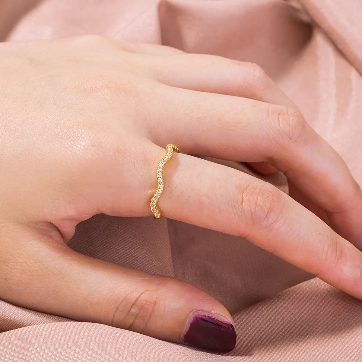 Women’s multi-stone rings-Fashion Waves Copper Gold Plated Zircon Rings In Bulk