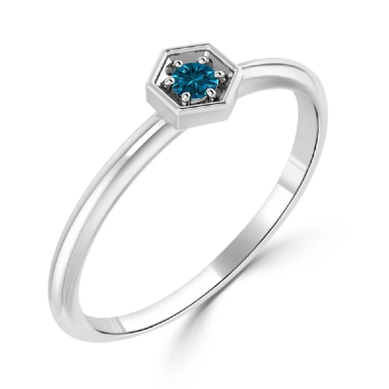 Women’s emerald rings-Auriya Stackable Petite Solitaire Blue Diamond Ring 1/10cttw 10k Gold Ultra-thin