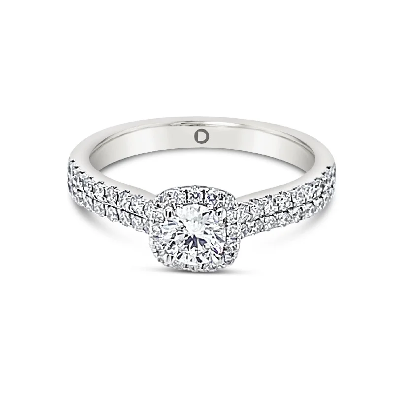 Women’s classic solitaire engagement rings-Double sided Halo set Brilliant cut Diamonds Engagement Ring