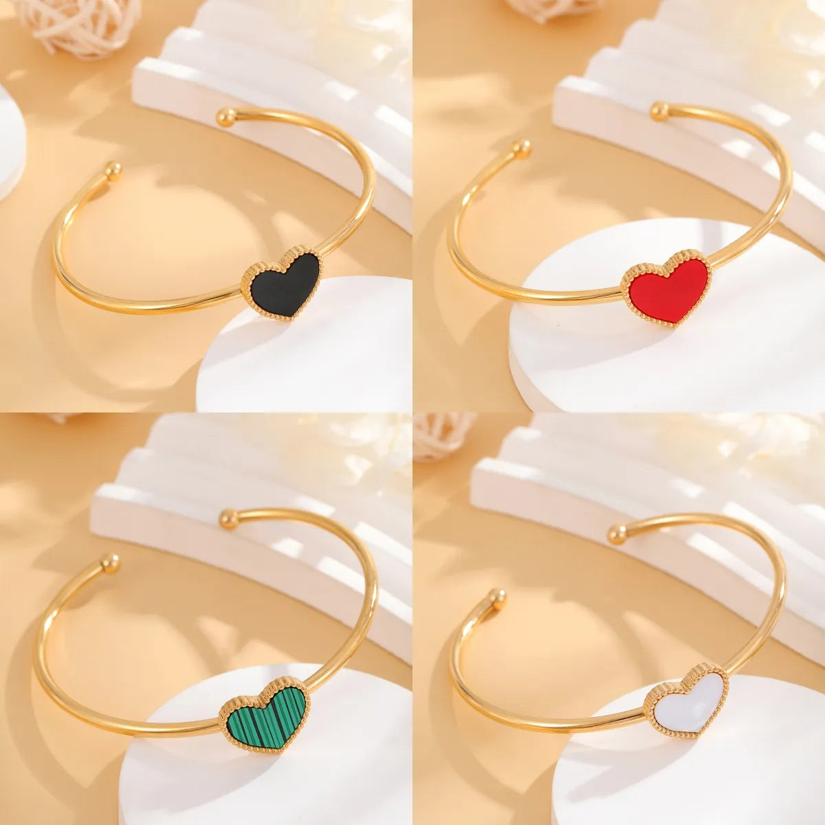 Women’s gold bracelets-Casual Simple Style Classic Style Heart Shape Stainless Steel Plating Bangle