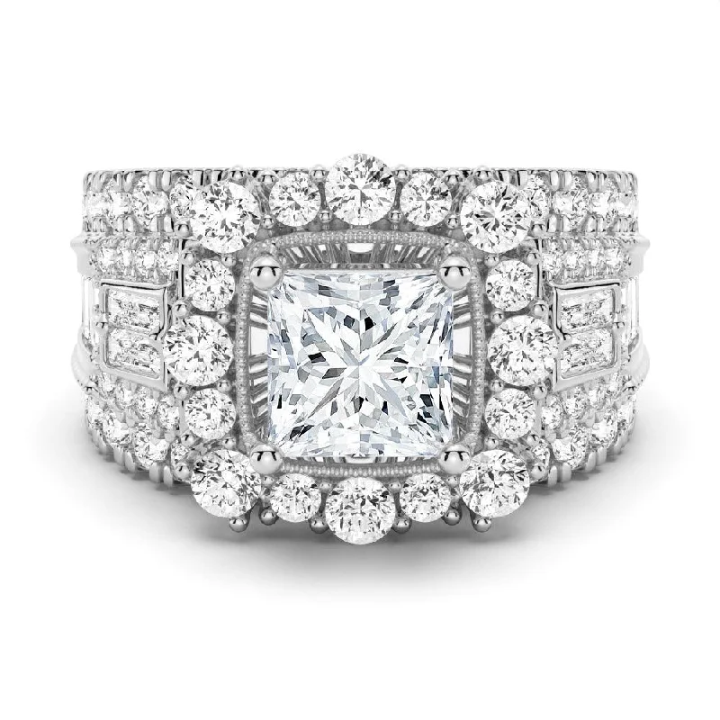 Women’s double halo engagement rings-Multi-Stone Princess Cut Moissanite Vintage Engagement Ring