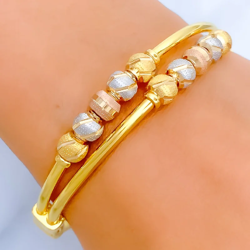 Women’s cuff bangles-Magnificent Three-Tone Orb 22k Gold Bangle Bracelet