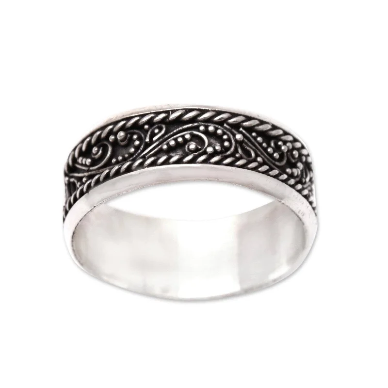 Women’s oval engagement rings-NOVICA Lassoed Vines, Sterling silver band ring