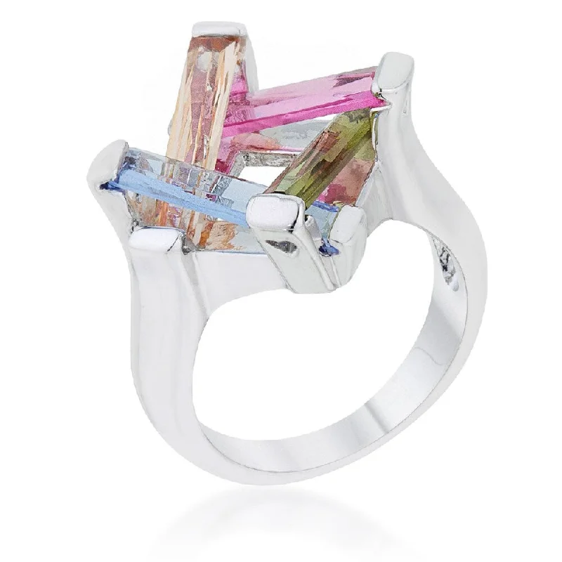 Women’s vintage diamond rings-Myra Ring 10Ct Multicolor Cz Rhodium Cocktail Ring