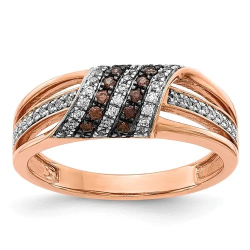 Women’s engagement rings with a band-14k Rose Gold White And Champagne Diamond Ring