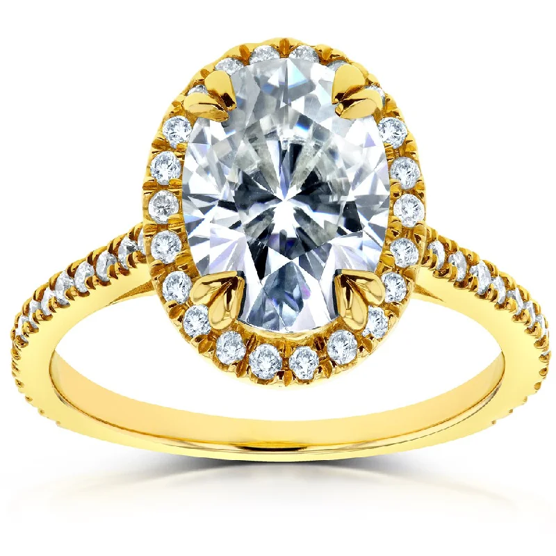 Women’s sapphire rings-Annello by Kobelli 14k Yellow Gold 1 4/5ct TGW Oval Moissanite Diamond Halo Ring