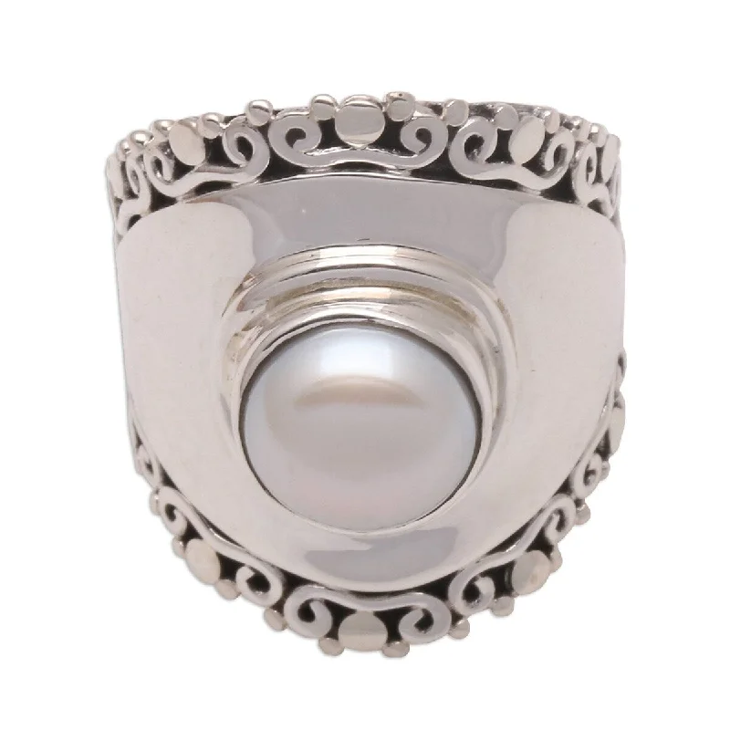 Women’s adjustable rings-NOVICA Mountaintop in White, Cultured pearl cocktail ring