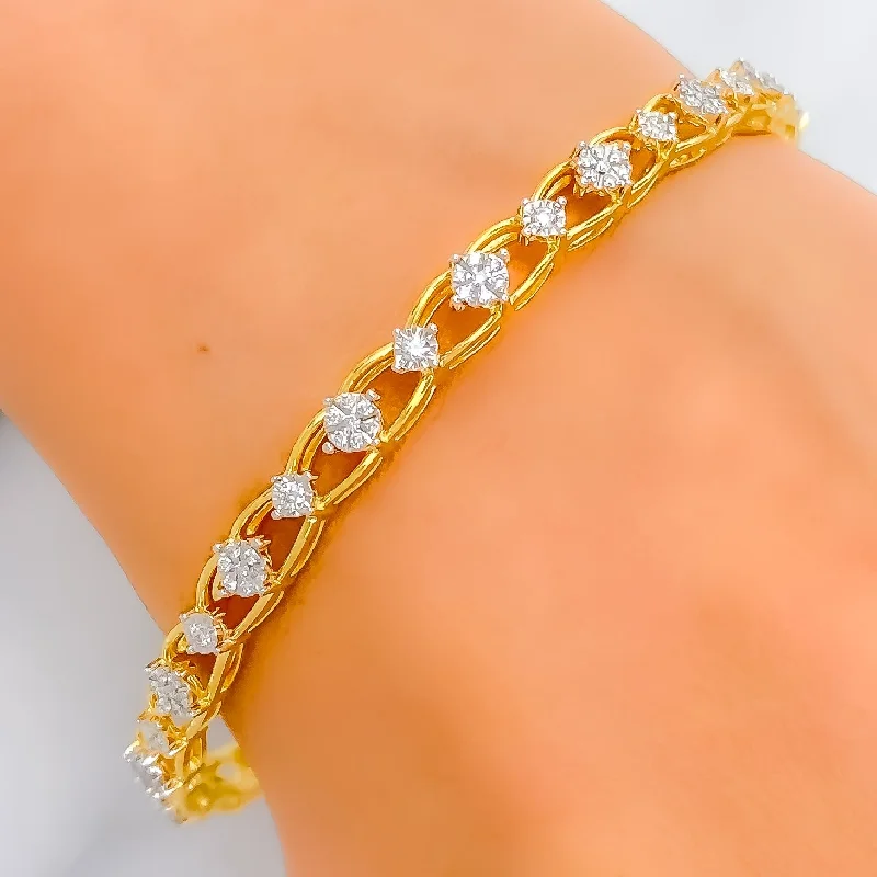 Women’s custom gemstone bracelets-Graceful Sophisticated Diamond + 18k Gold Bangle