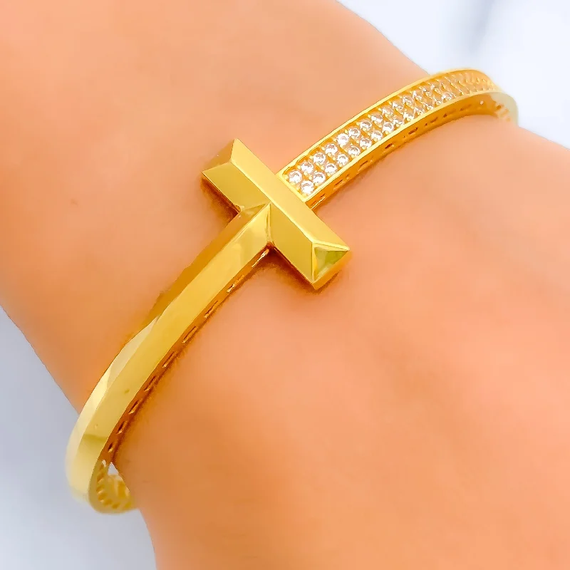 Women’s luxury charm bracelets-Modern Contemporary 21k Gold CZ Bangle Bracelet