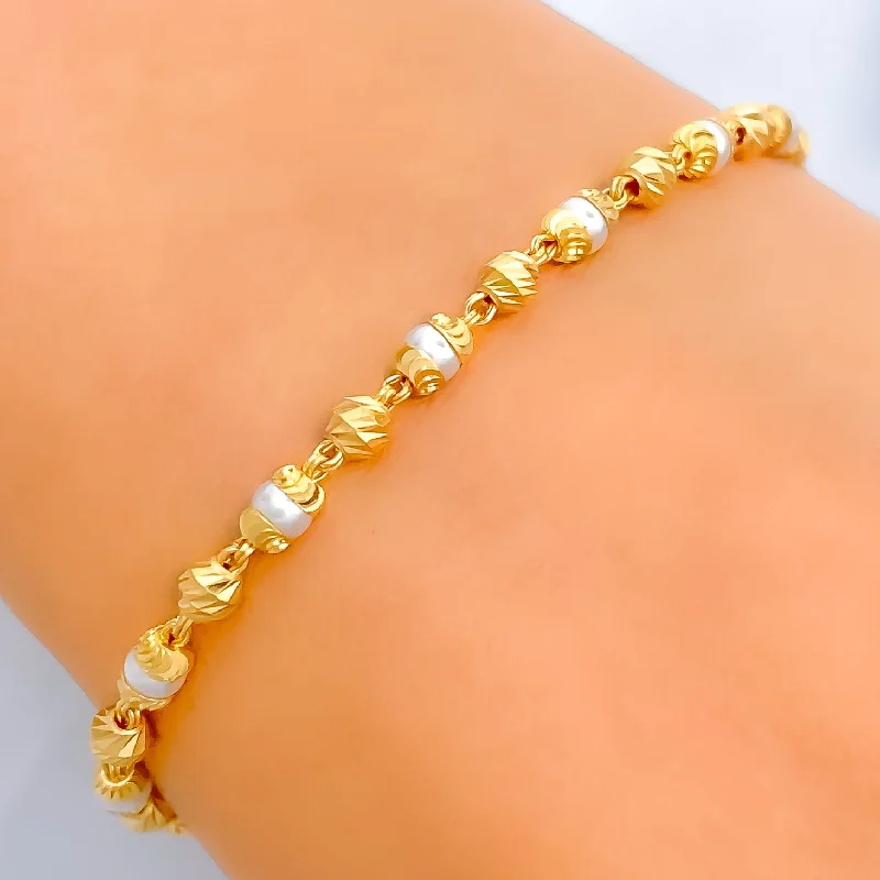 Women’s stackable silver bracelets-Reflective Faceted Orb 22k Gold Pearl Bracelet