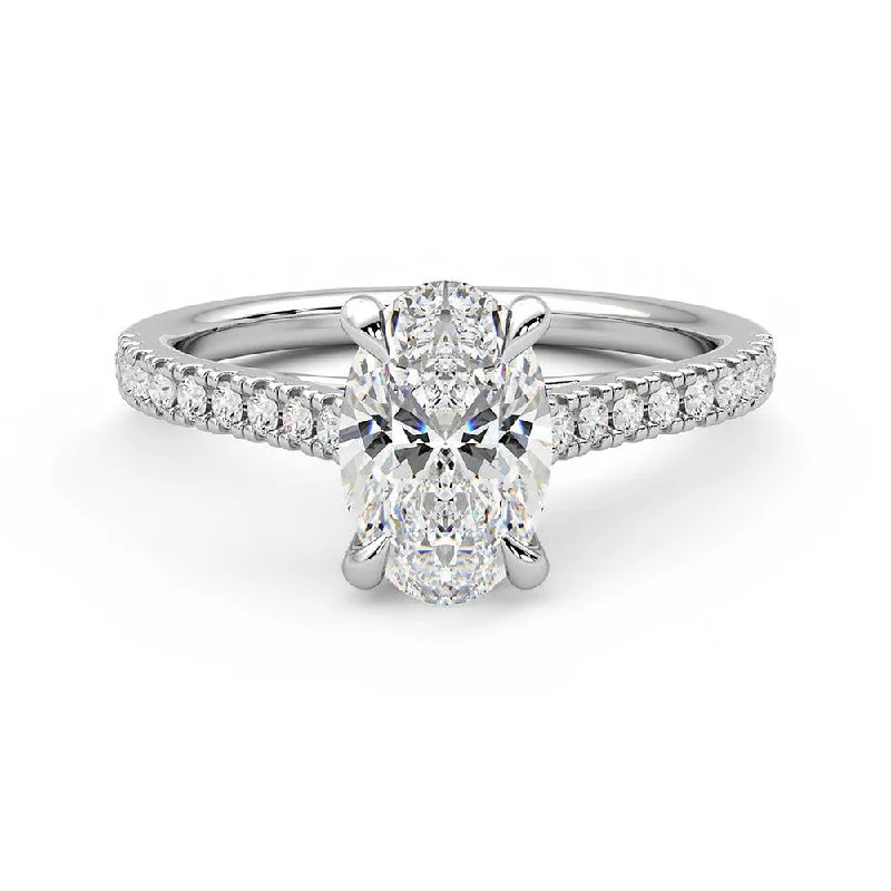 Women’s cushion cut engagement rings-Oval Cut Moissanite Engagement Ring with Hidden Anniversary Stone and Pavé Accents