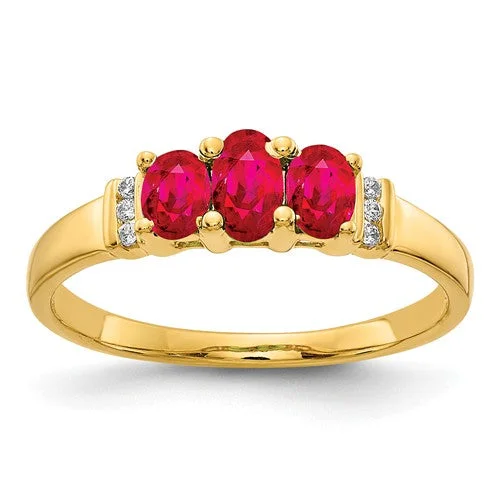 Women’s classic solitaire engagement rings-14k Polished Triple Ruby And Diamond Ring