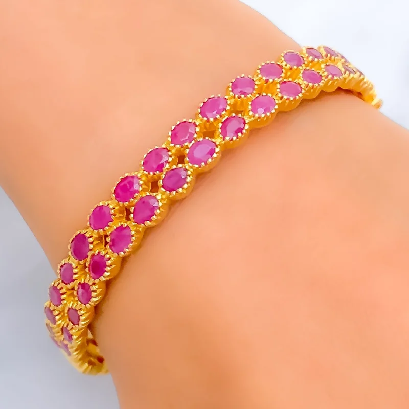 Women’s stackable bracelets-Gorgeous Dressy 22k Gold Ruby Bangle