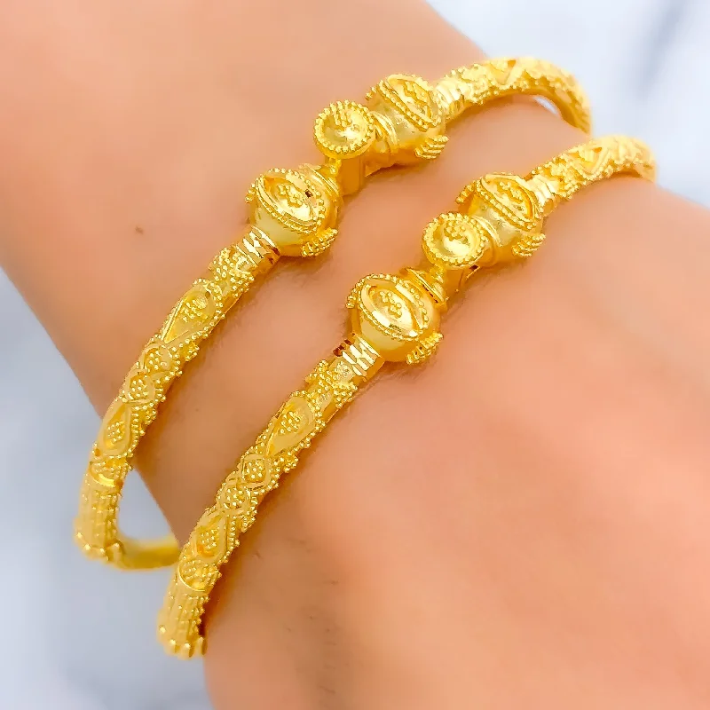 Women’s crystal bracelets-Stylish Exquisite 22k Gold Pipe Bangles